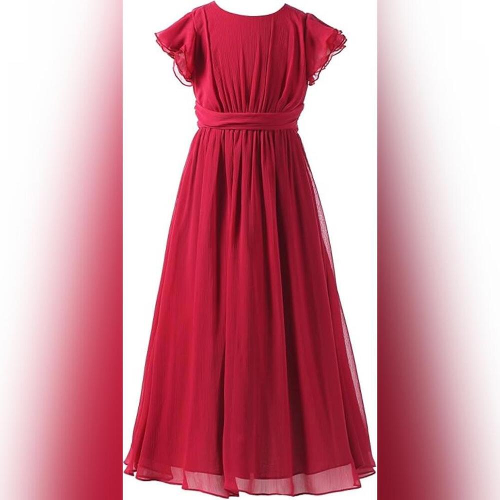 NWT Happy Rose Girls Long Party Dress, Wine, Size Girl's 18